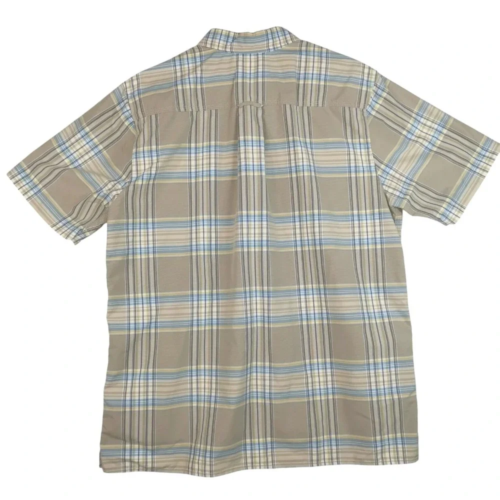 The North Face Men's Short Sleeve Shirt Size XL Beige Plaid Pit To Pit 25 In